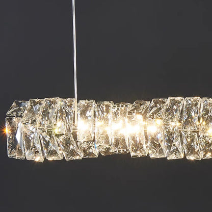 New Nordic Light Luxury Rectangle Brass and Crystal Pendant for Dining Room/Kitchen Island