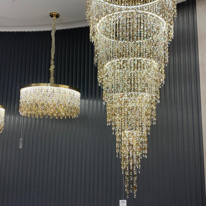 Modern Round 5-Layer Crystal Tassel Chandelier for Villa/Staircase/Foyer/Living Room