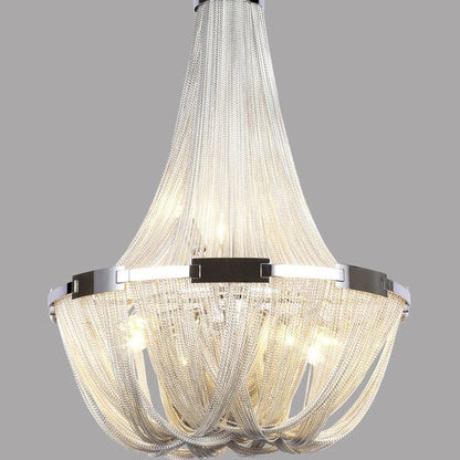 Cascade Silver Chain Chandelier Creative Round Design Loft Chandelier