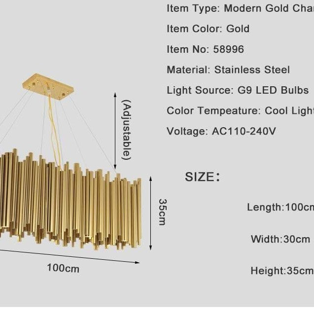 Dore Brass Tubular Rectangle Chandelier 32" 39"