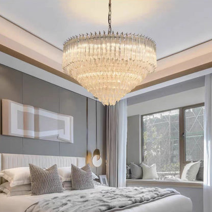 Multi-Tier Modern Light Luxury Crystal Rods Pendant Chandelier for Living Room/Bedroom/Foyer/Entrys