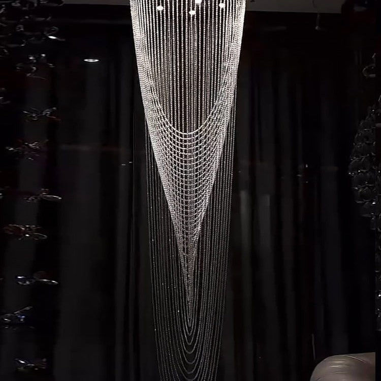 Extra Large Affordable Luxury Tiered Tassel Watefall Crystal Chandelier for Spiral Staircase/Villa/Hotel Lobby/Foyer