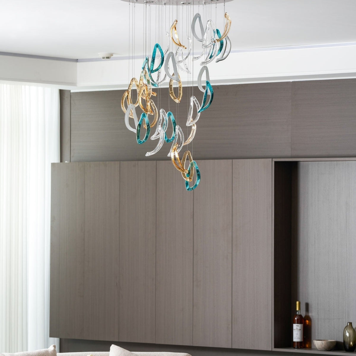 Galaxy Aqua Ripple Glass Meteor Shower Crystal Spiral Chandelier