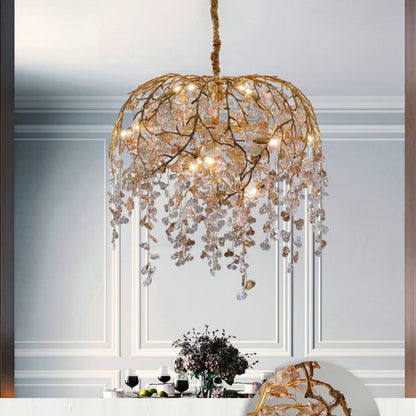 Modern Luxury Leaf Branch Crystal Chandelier Art Copper for Living/Dining Room/Bedroom