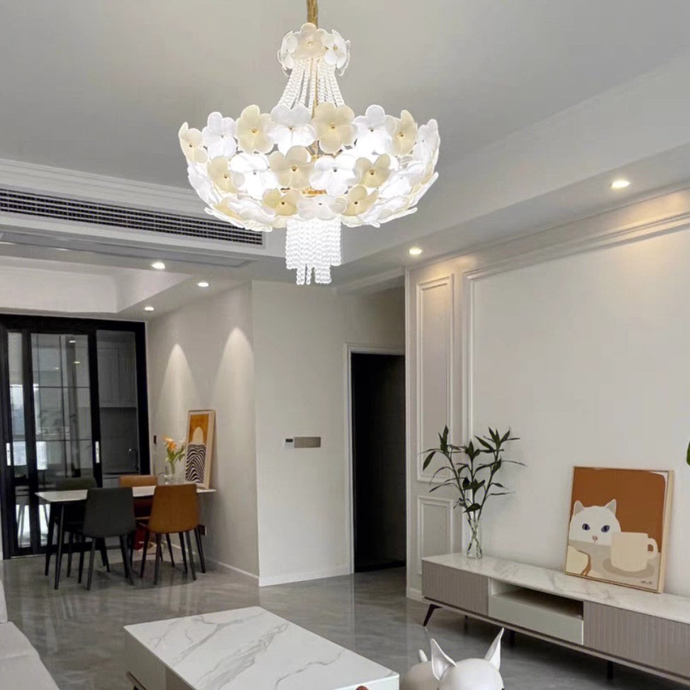 Modern Light Luxury Designer Style Flower Light Crystal Pendant Chandelier for Living Room/Bedroom/Big Entryway