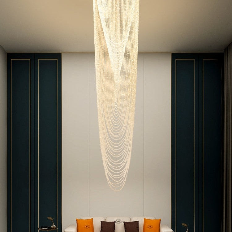 Extra Large Affordable Luxury Tiered Tassel Watefall Crystal Chandelier for Spiral Staircase/Villa/Hotel Lobby/Foyer