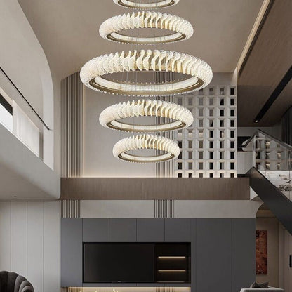 Extra Large Multi-layers Rings Crystal Chandelier Modern Art Waves Creative Pendant Light For High-ciling Foyer/Hallway/Staircase