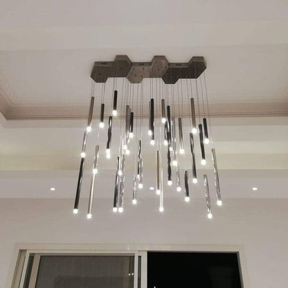 Bellini Rectangular Tri-Tone Tubular Pendant Light Chandelier