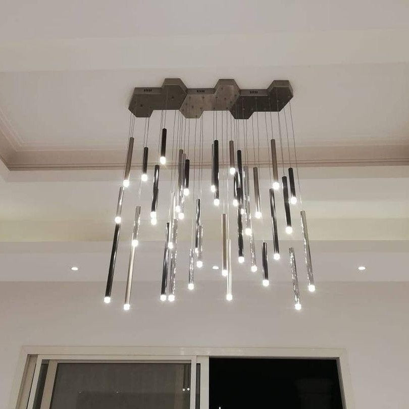 Bellini Rectangular Tri-Tone Tubular Pendant Light Chandelier