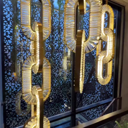 Luxury Crystal and Metal Chain Pendant Chandelier for High Ceilings with Modern Finish