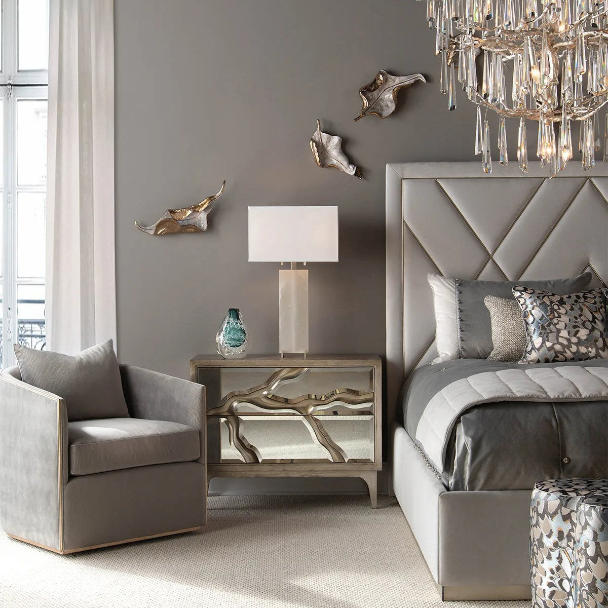 Lucent Twelve-Light Branch Crystal Drop Chandelier