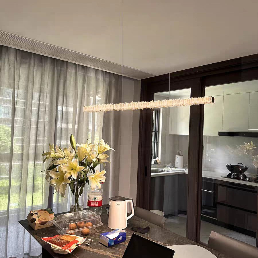 Modern Style Linear Natural Crystal Chandelier