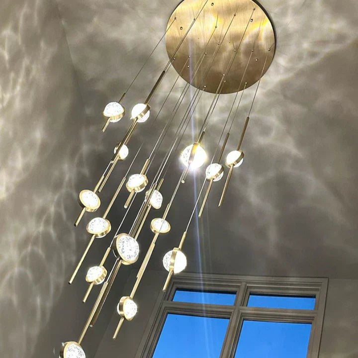 Modern Floating Galss Ball Brass Chandelier for High-ceiling