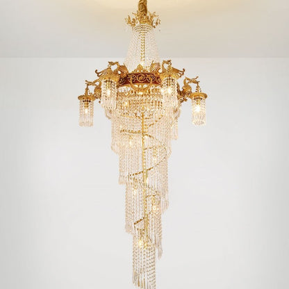 Extra Large Retro Luxury Full Copper Crystal Chandelier for Staircase/ Duplexes/ Villas