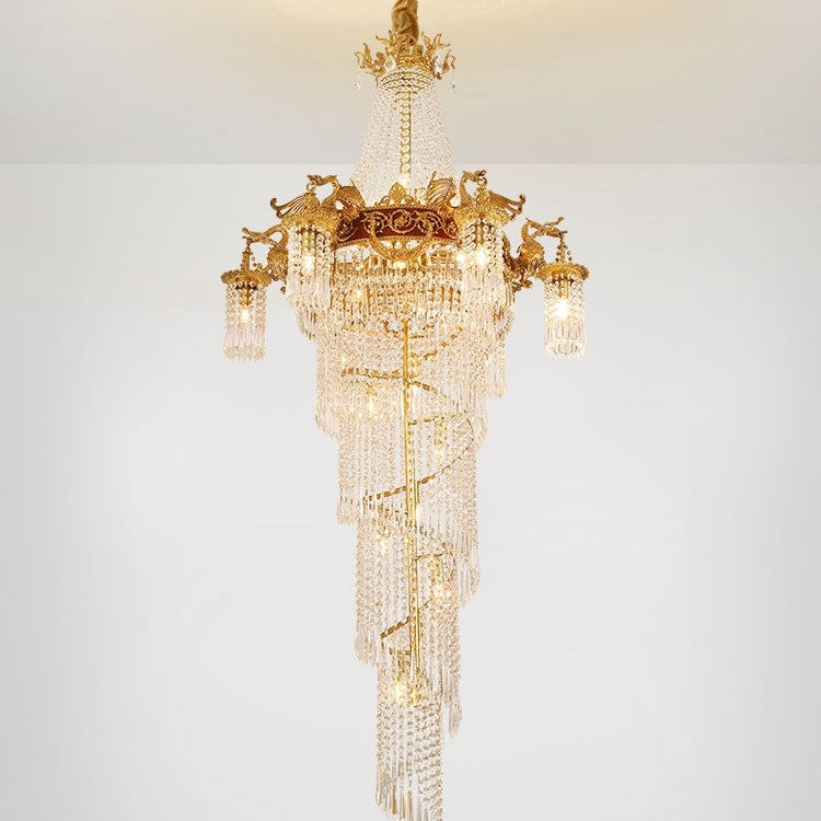 Extra Large Retro Luxury Full Copper Crystal Chandelier for Staircase/ Duplexes/ Villas