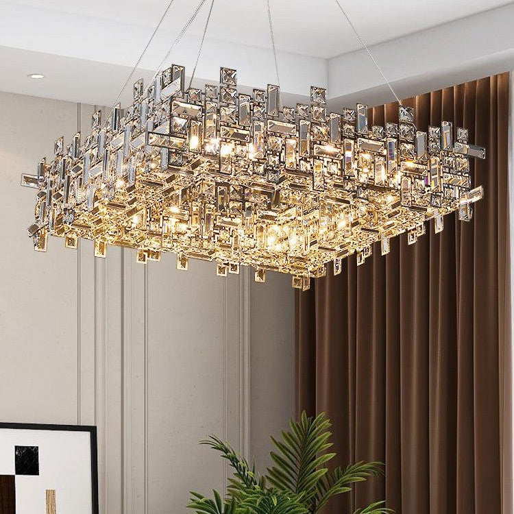Art Irregular Block Collection Crystal Pendant Chandelier Suit for Living/Dining Room