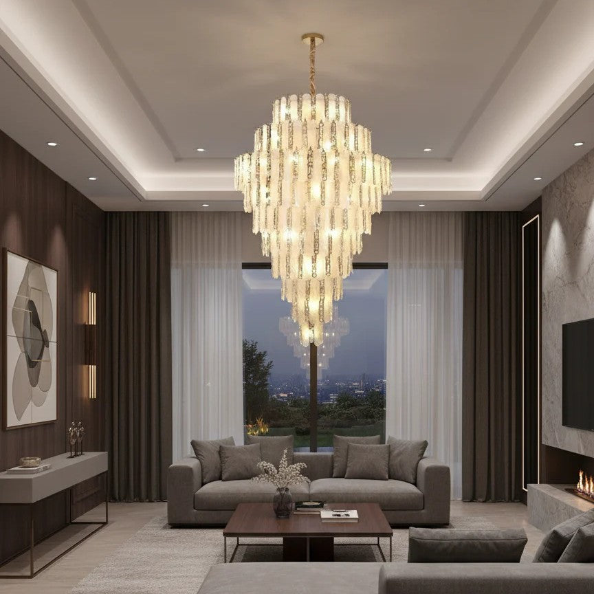 Modern Feather Crystal Chandelier in Chrome/Gold Finish for High/Low-ceiling