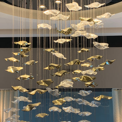 Calliope Coastal Sands Wave Glass Chandelier, Artisic Handmade Glass Chandelier