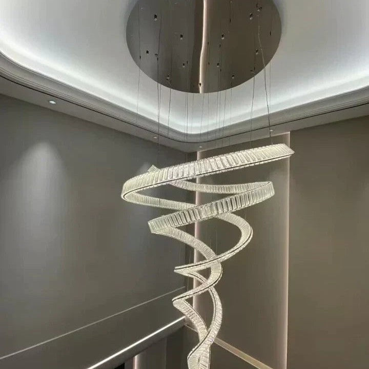 Designer Foyer Living Room Ceiling Light Fixture Stylish Spiral Crystal Chandelier