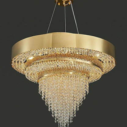 Decorative Gold Round Crystal Living Room Chandelier Light Oval Pendant Lamp For Dining Room Kitchen Table