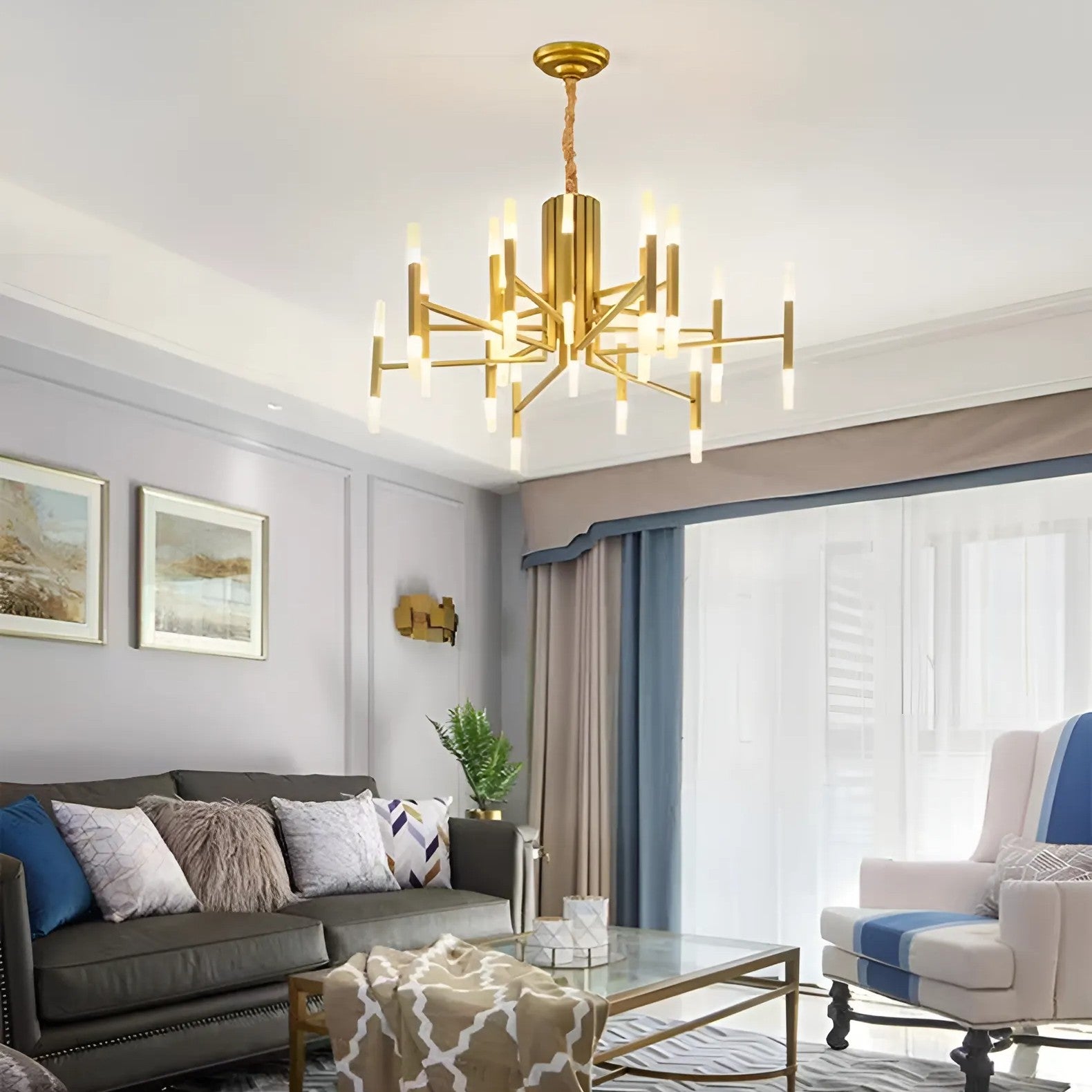 Deniselamp® Gold/Black Postmodern LED Chandelier For Living Room, Lobby, Restaurant