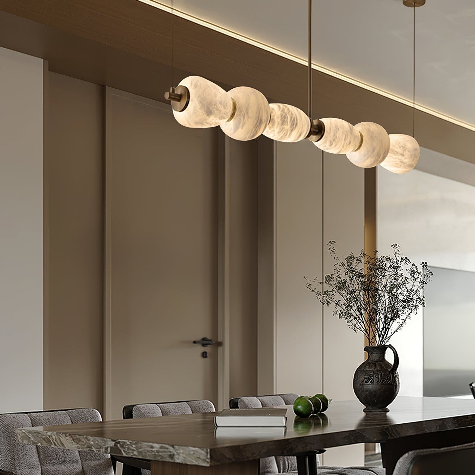 Alabaster Pebble Linear Chandelier