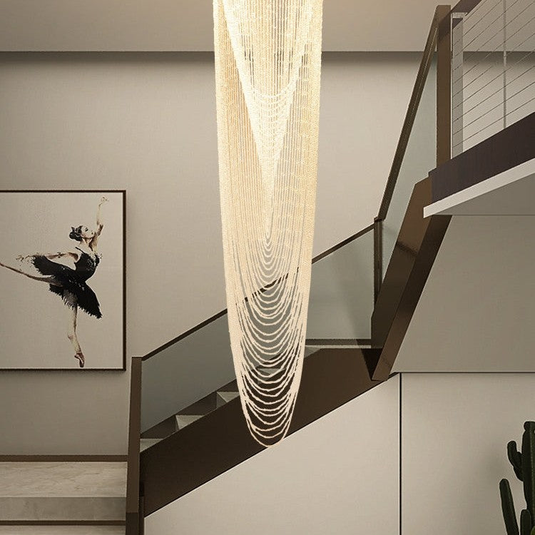 Extra Large Affordable Luxury Tiered Tassel Watefall Crystal Chandelier for Spiral Staircase/Villa/Hotel Lobby/Foyer