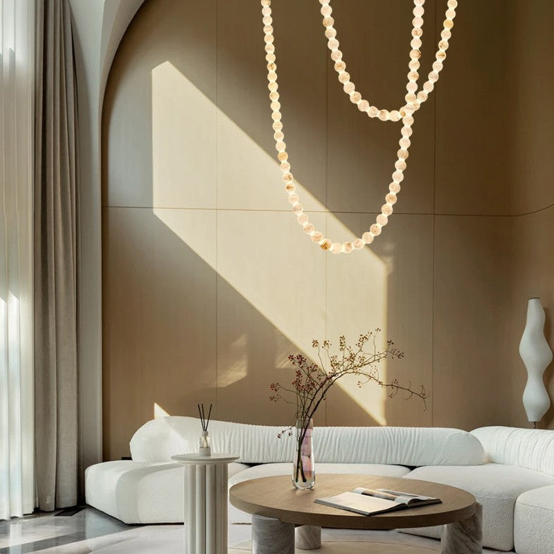 Modern LED Natural Alabaster Globes Beads Hanging Chandelier Indoor Lighting Fixture