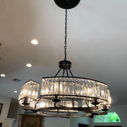 Decorative 6/ 8/ 10/ 12-Light Crystal Ceiling Chandelier Triangular Prism Island Light Fixture Metal Shade for Living Room