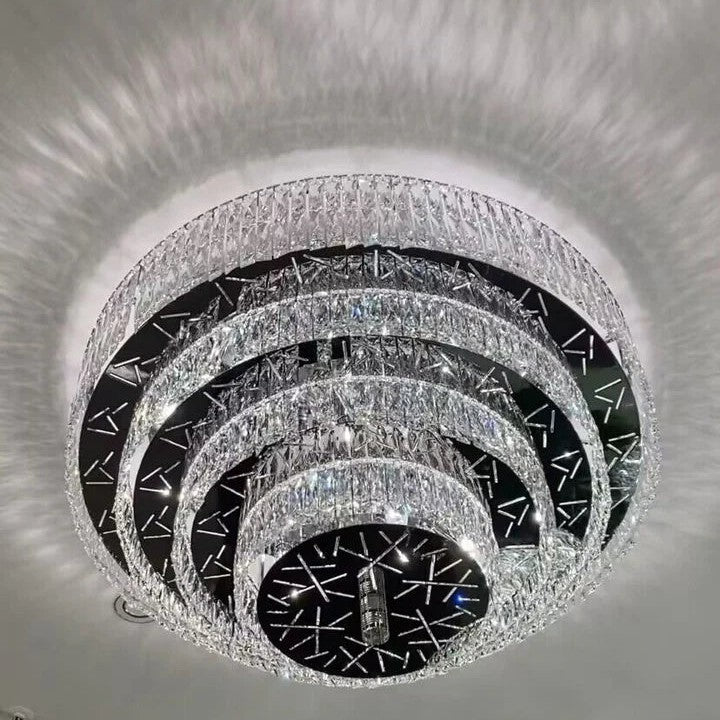 Oversized Modern Creative Flush Mount Round Multi-layers Crystal Pendant Chandelier for Living/Dining Room/Hallway