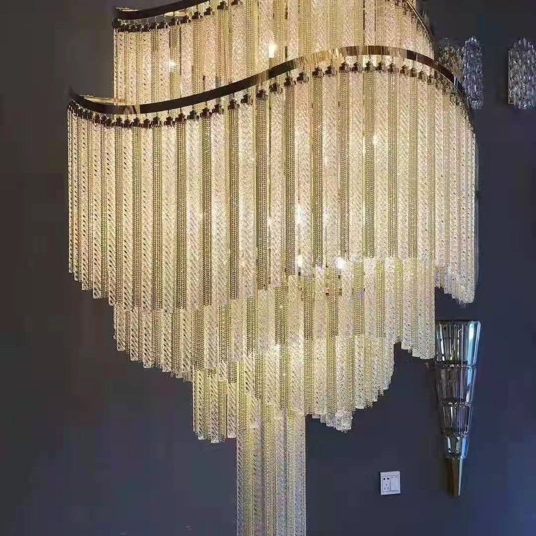 Huge Post-modern Hollow Glass Tube Tassel Chandelier for Living Room/Foyer/Villa/Stairs