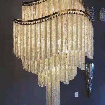 Huge Post-modern Hollow Glass Tube Tassel Chandelier for Living Room/Foyer/Villa/Stairs