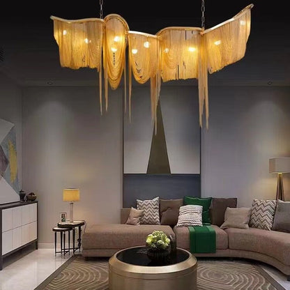 Luxury Tassel Linear Art Crystal Chandelier Italian Gold/Sliver Ceiling Dining Table Light Fixture