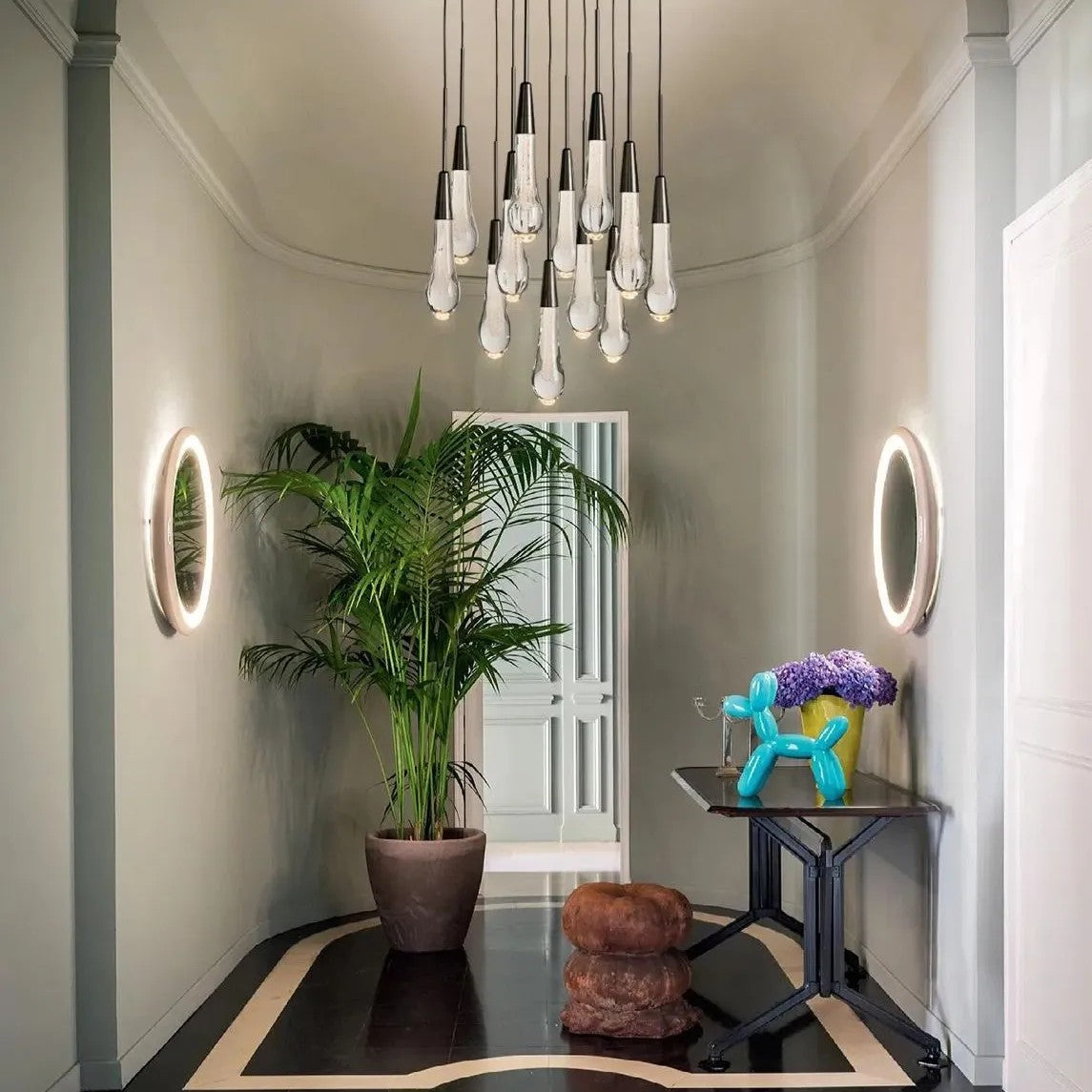 Round Seeded Glass Chandelier