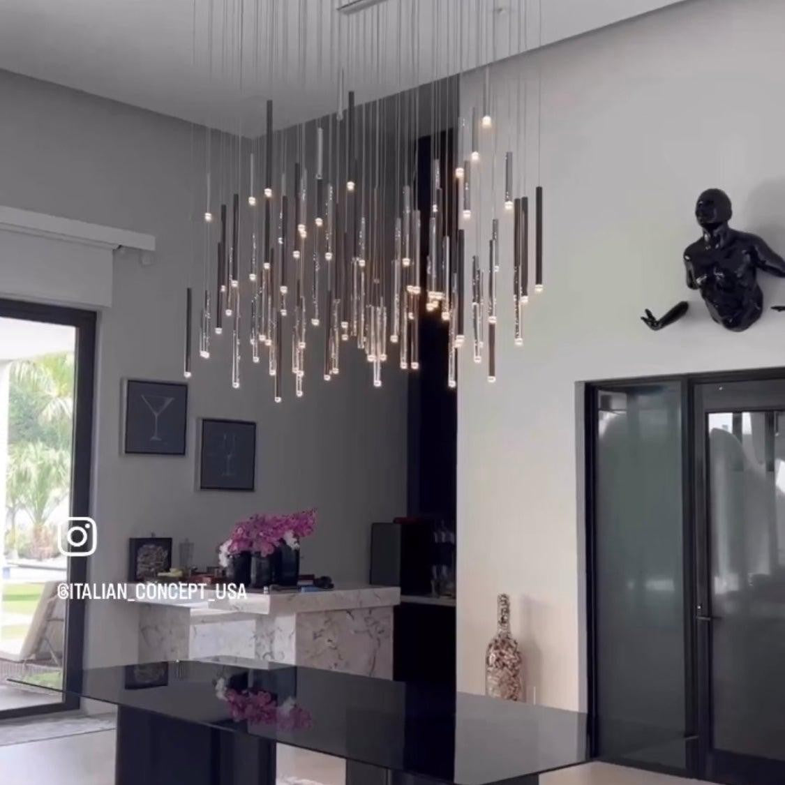 Bellini Rectangular Tri-Tone Tubular Pendant Light Chandelier