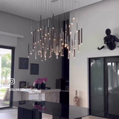 Bellini Rectangular Tri-Tone Tubular Pendant Light Chandelier