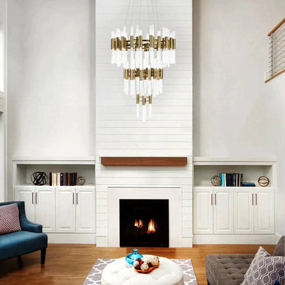 Post-modern Simple Light Luxury 3-Tier Round Glass Tubes Chandelier