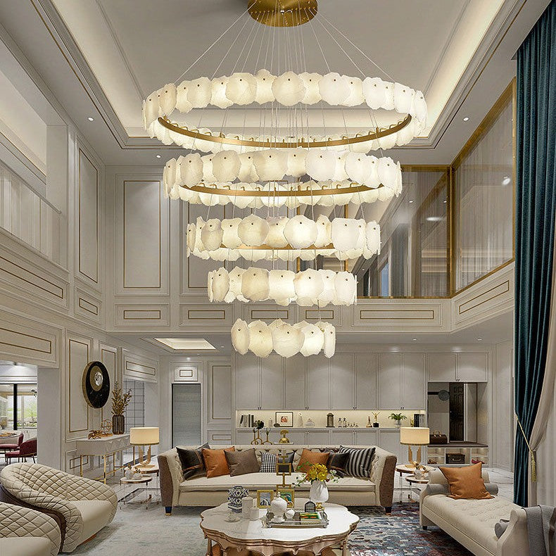 JC Tiered Circular Alabaster Chandelier