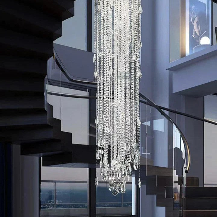 Extra Large Light Luxury Stairwell Crystal Tassel Chandelier for Staircase/High Floor Hall/Loft