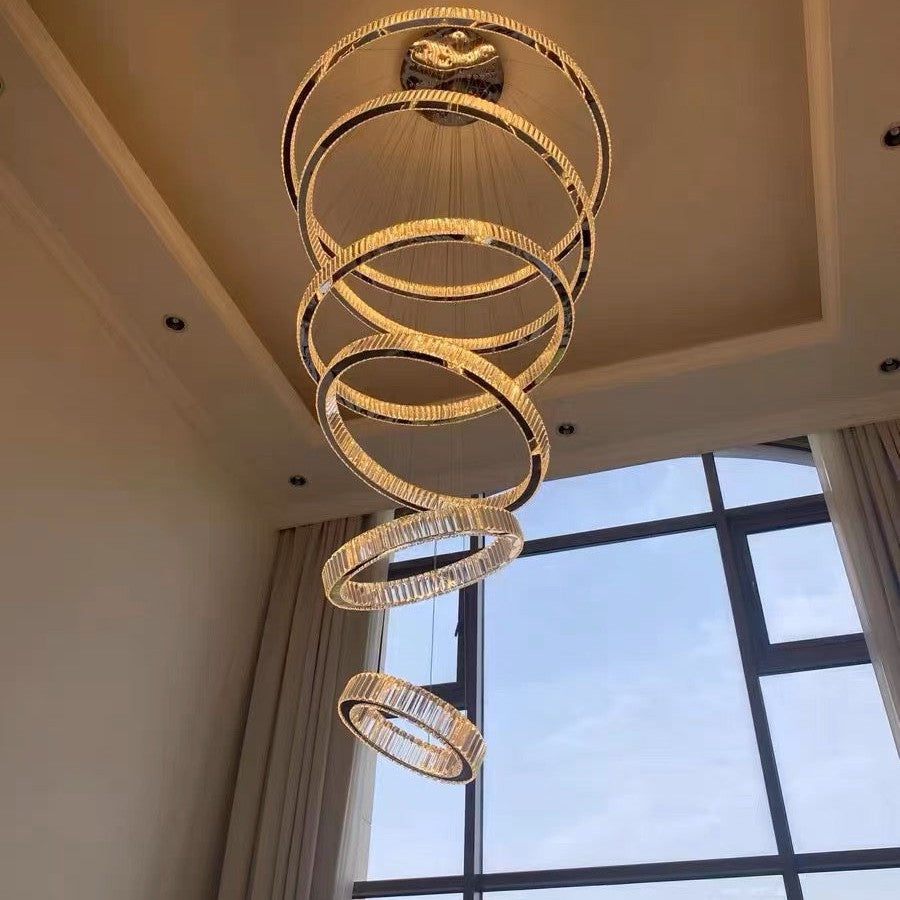 Modern Front Entryway Chandelier 5/6/7 Rings Crystal Gold/ Chrome Finish Ceiling Lamp