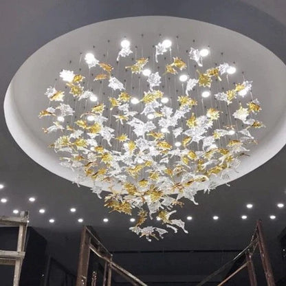 Oversized Art Design Autumn Maple Leaf  Glass Chandelier for Dining Table/Hallway/Entryway Light Fixture