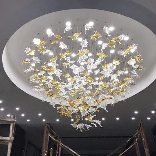 Oversized Art Design Autumn Maple Leaf  Glass Chandelier for Dining Table/Hallway/Entryway Light Fixture