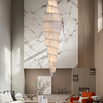 Stairwell Luxury Modern LED High Ceiling Large Alabaster Chandelier