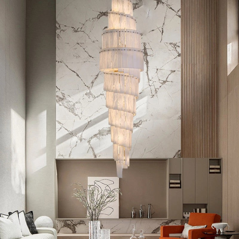 Stairwell Luxury Modern LED High Ceiling Large Alabaster Chandelier