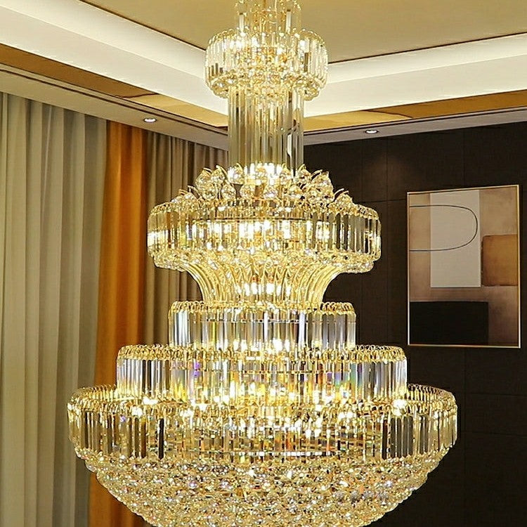 Modern Gold Foyer Extra Large Crystal Chandeliers Round Luxury Ceiling Light Fixture