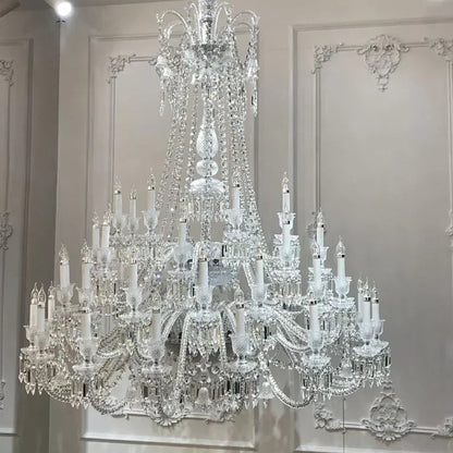 Light Luxury Classic Long Version Tiered Candle Light Crystal Chandelier for High-ceiling Rooms/Living Room