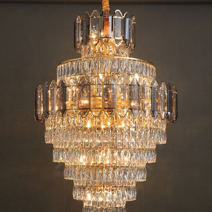 Large Staircase Crystal Chandelier Living Room Ceiling Light Fixture For Hotel Entrance In Gold Finish