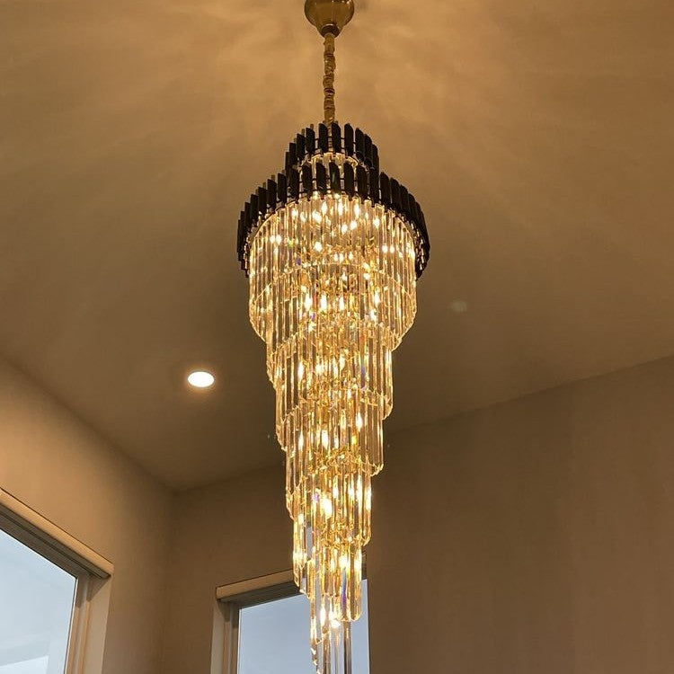 Classic Large Multi-layered Spiral Crystal Chandelier for Foyer/ Staircase