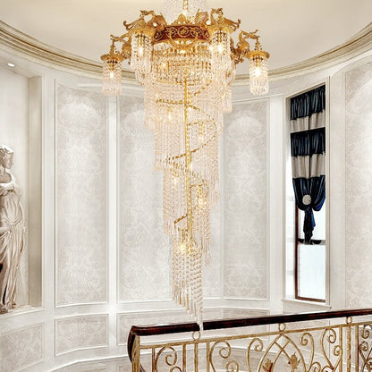 Extra Large Retro Luxury Full Copper Crystal Chandelier for Staircase/ Duplexes/ Villas