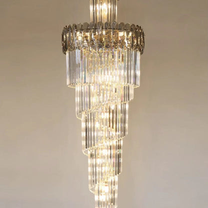 Luxury Extra Large Foyer Spiral Staircase Chandelier Long Crystal Ceiling Light Fixture